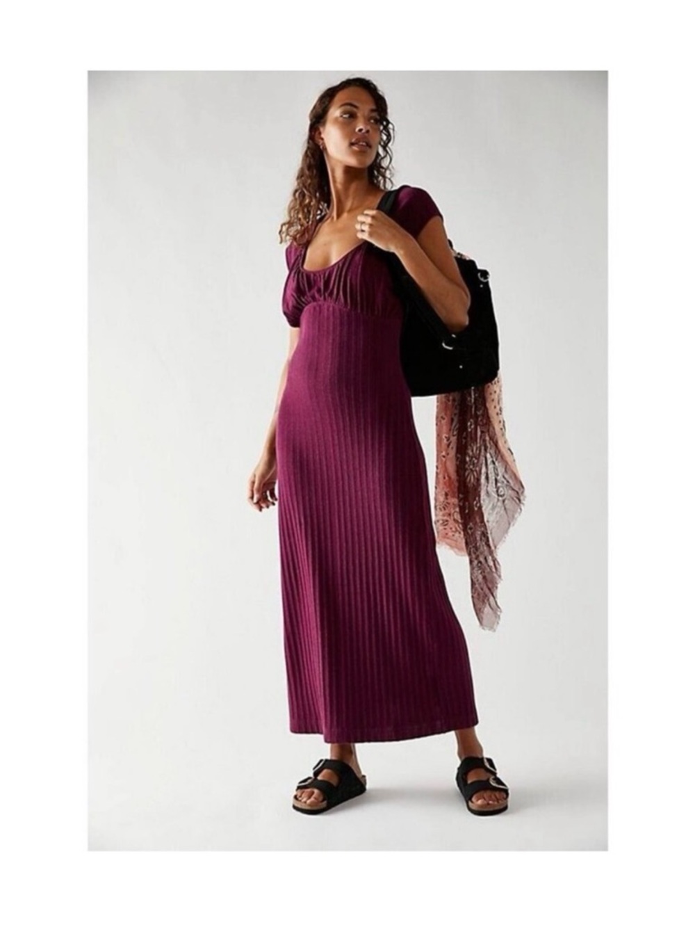 Free People Beach Verona Textured Knit Backless Purple Maxi Dress NWT Large